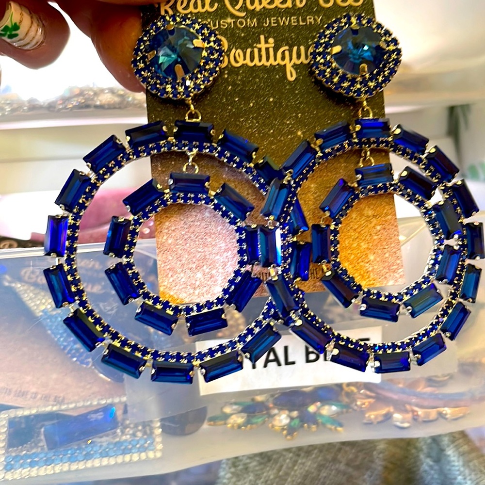 Royal Blue Large Hoops Crystal